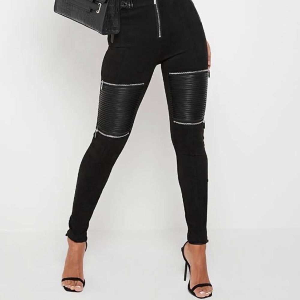 Manière De Voir Ribbed vegan suede biker leggings pants